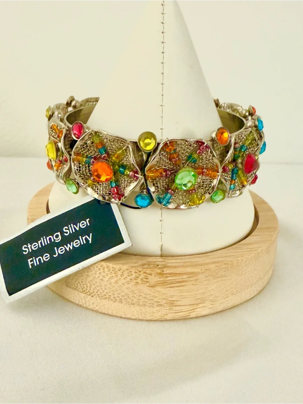 Ellen Tracy Sterling Silver Multicolor Floral Statement Cuff Bracelet NWT